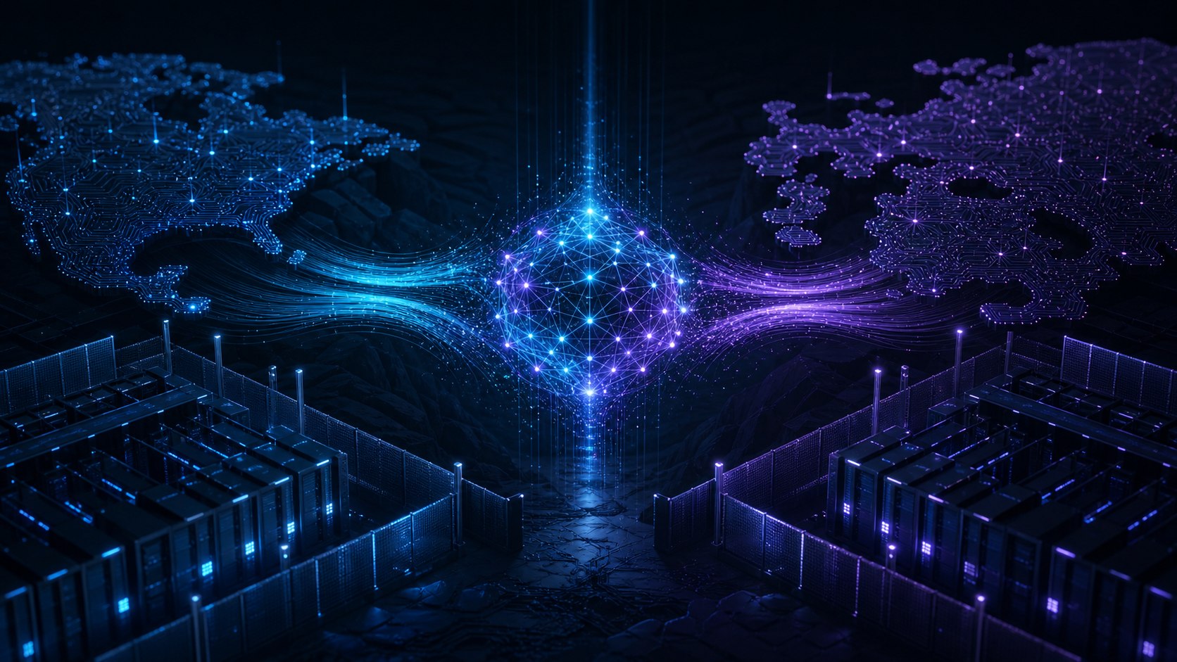 A secured neural network connecting two opposing technology infrastructures