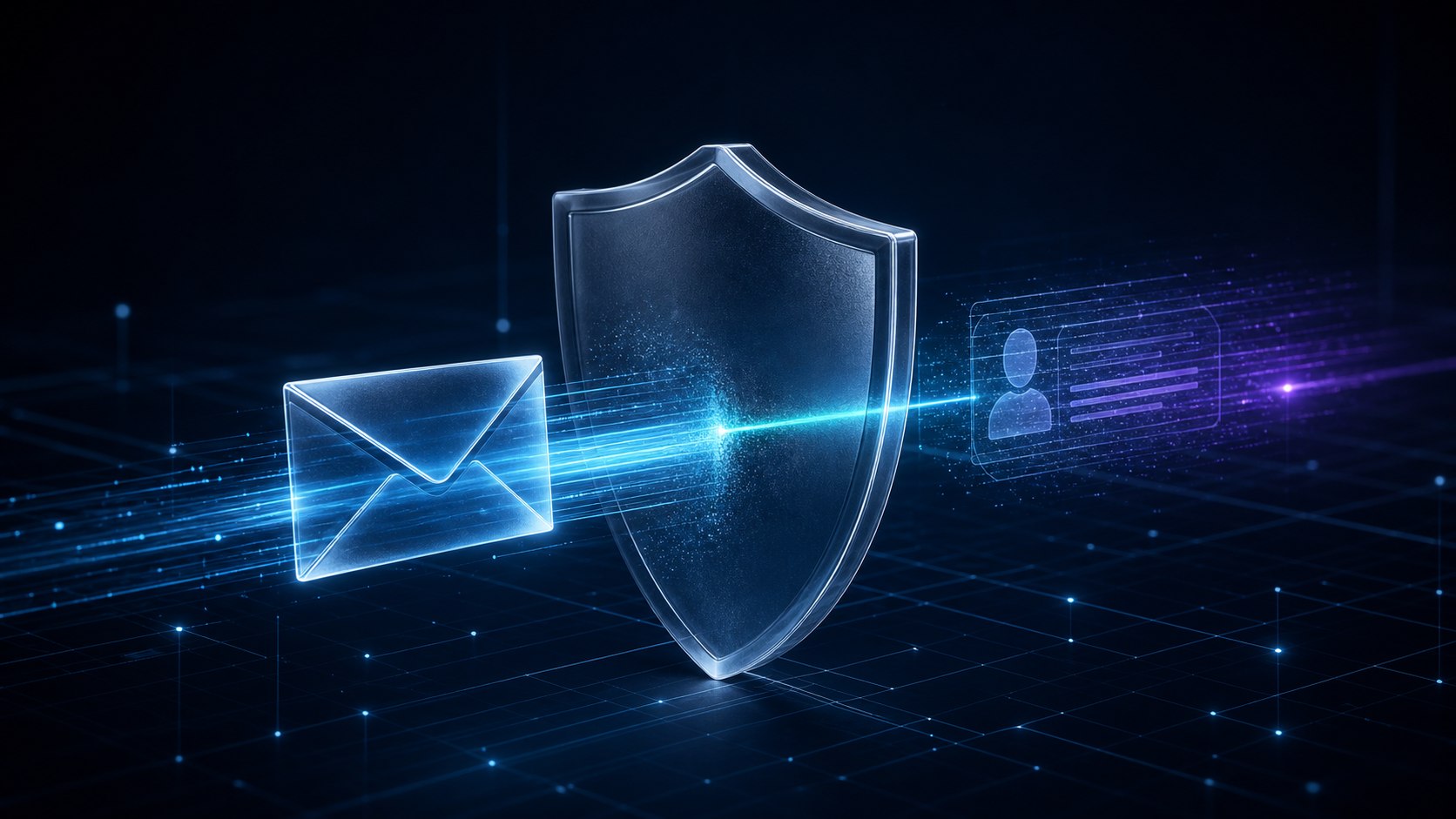An anonymous email passing through a translucent digital privacy shield
