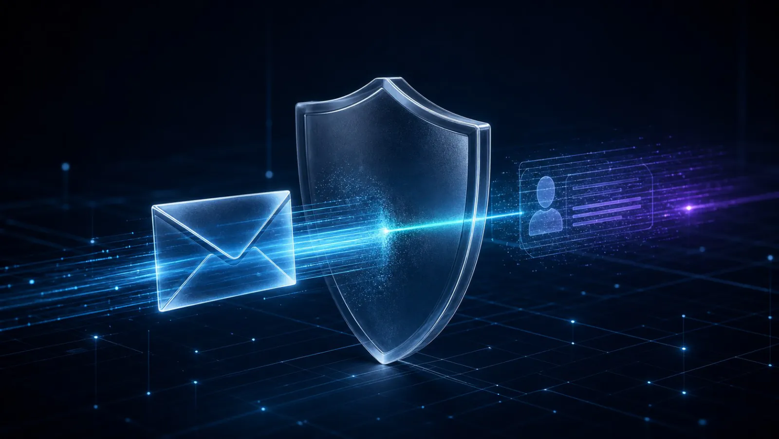 An anonymous email passing through a translucent digital privacy shield