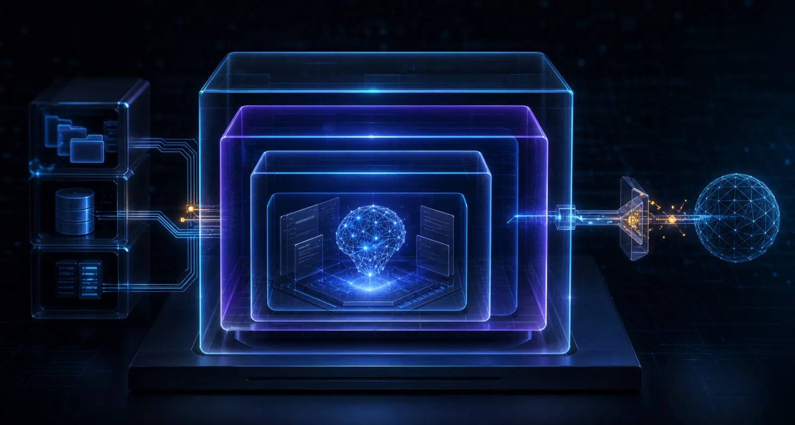 An AI coding agent contained within layered filesystem, container, operating system, and network security boundaries