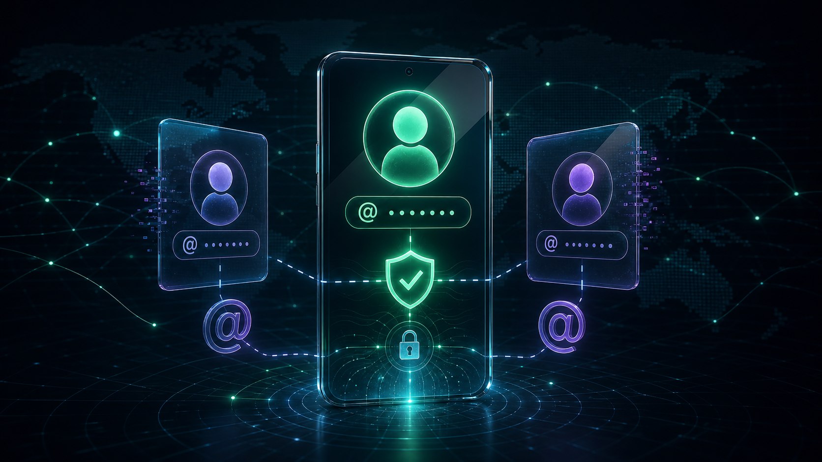 A verified messaging identity surrounded by similar username profiles